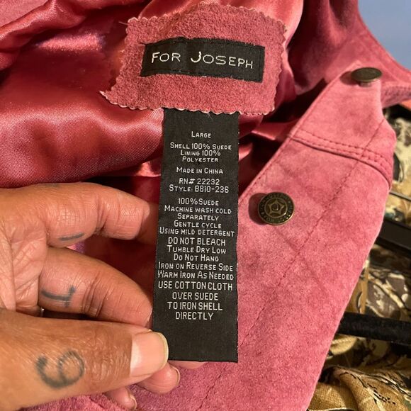 Women's FOR JOSEPH PINK WASHABLE SUEDE Trucker Jacket L - Picture 8 of 9